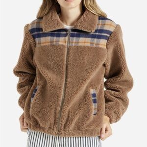 Brixton Brown and Blue Plaid Sherpa Jacket